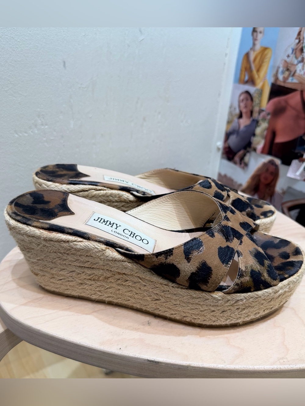Jimmy Choo Leopard Print Espadrille Wedge Sandals - Brown/Black